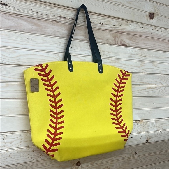Handbags - Sporty Yellow and Red Softball Tote Bag